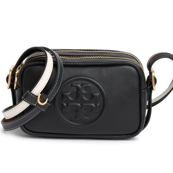 ❤️ NWT Tory Burch Perry Bombe Double Strap Leather Crossbody Bag BLACK  AUTHENTIC